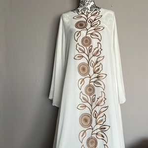 SHEIN Embroidery abaya dress cotton modest dress islamic dress. White